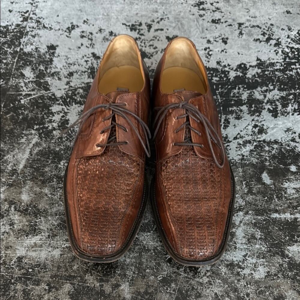 Mens Johnston & Murphy Brown Woven Leather Oxfords Size 11M